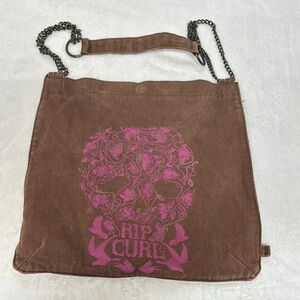 Rip Curl Brown and Pink Tote Bag with Skull Design
